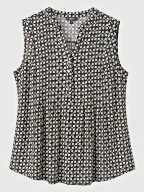 Cocomo Women's Plus Size 2X Black & Ivory Gingham Print Pintuck Sleeveless Top